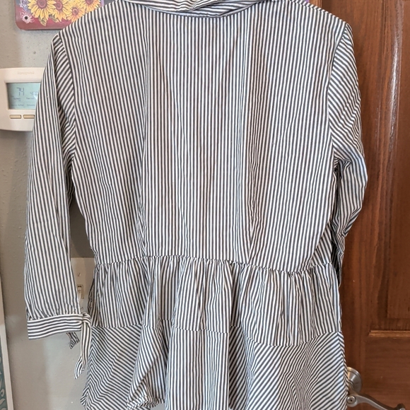 Marc New York Navy & White Striped Embroidered Peplum Blouse - Picture 3 of 3